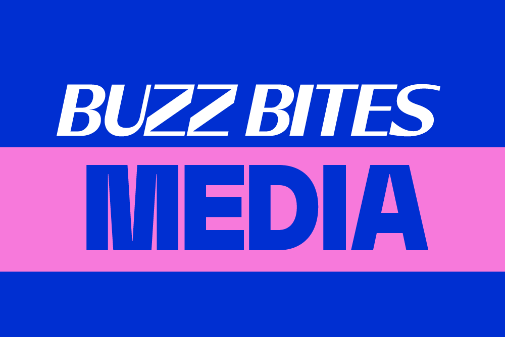 Buzz Bites Media blue and pink logo